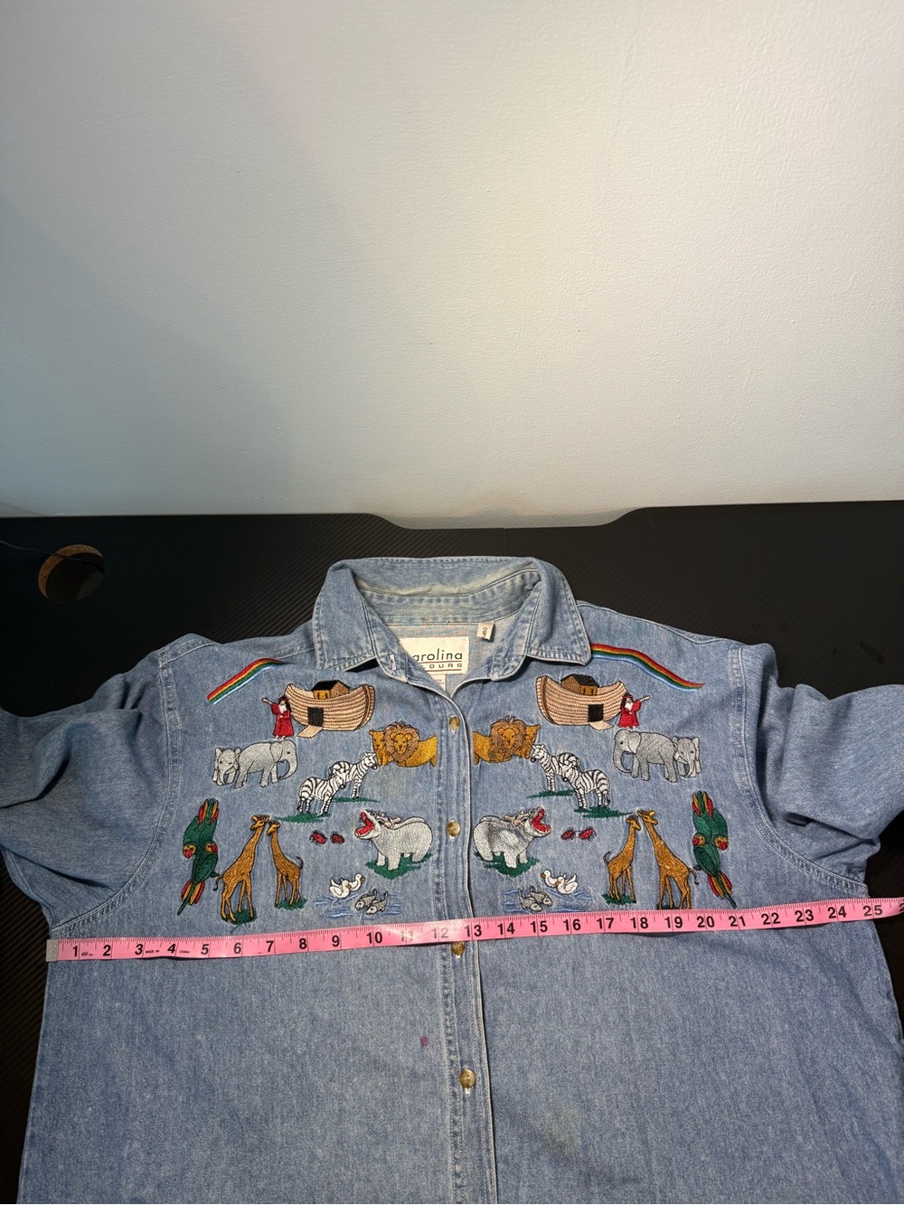 🌈🦁 Vintage Carolina Colours Noah’s Ark Embroidered Denim Shirt XL - Picture 9 of 12